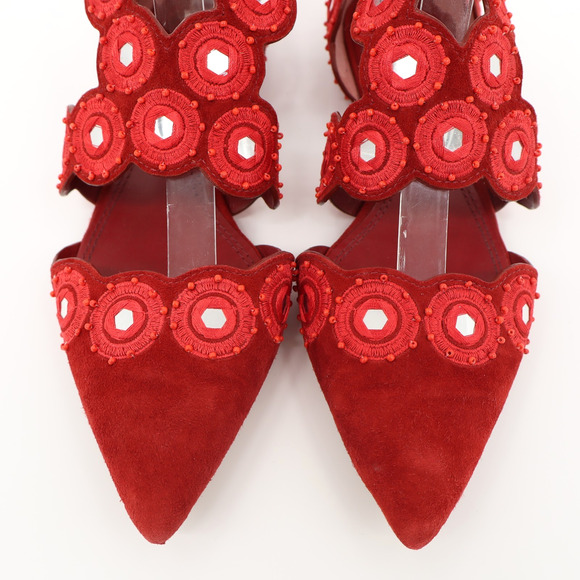 Tory Burch Shoes - Tory Burch Sz 6M Suede Yasmin D'Orsay Point Toe Flat Red Embroidery Beads